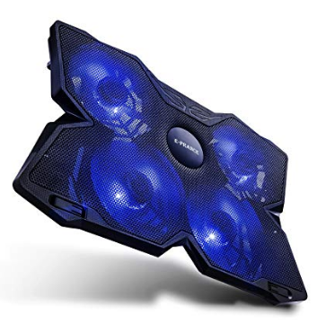 青く光るノートパソコンの冷却パッドの画像