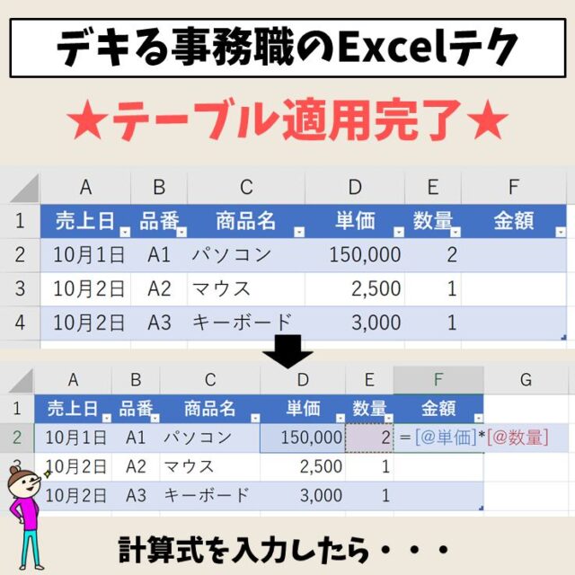 Excelでテーブルの使い方