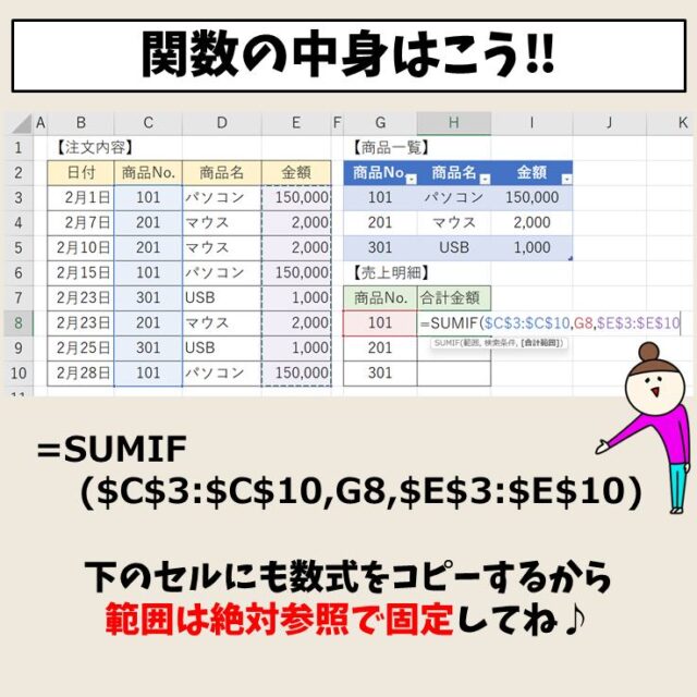 Excel(エクセル)｜VLOOKUPで合計は不可→SUMIF関数を使う