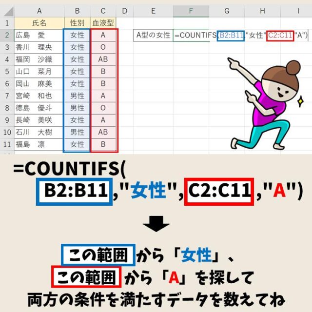 Excel(エクセル)｜COUNTIF関数で複数条件（AND・OR）を指定する方法