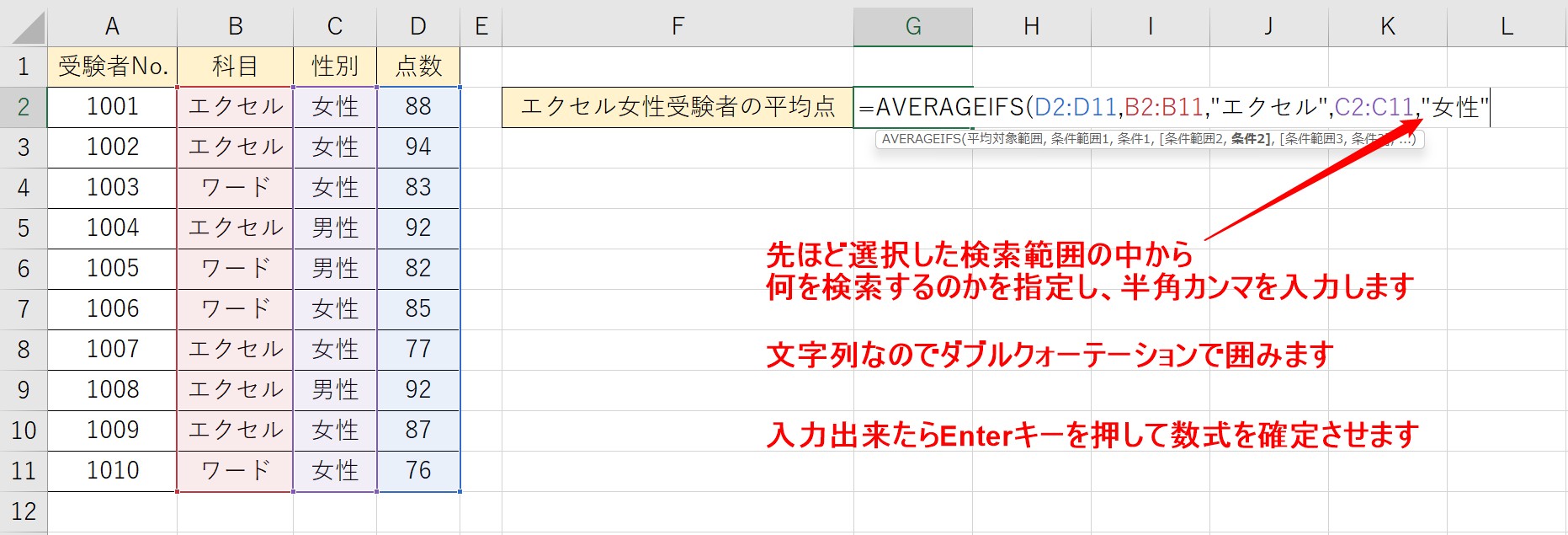 AVERAGEIFS関数の説明