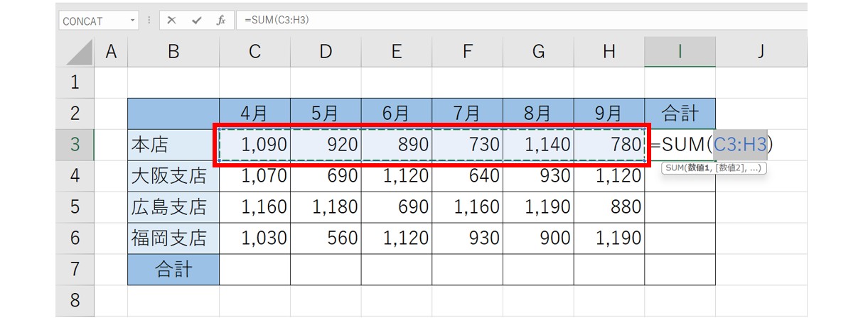 SUM関数を使って合計を出す方法