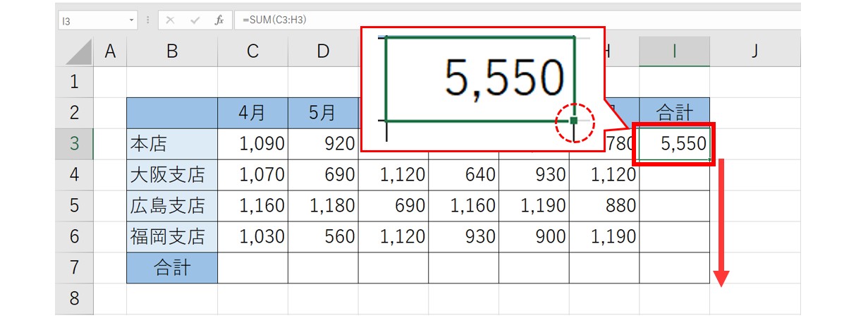 SUM関数を使って合計を出す方法