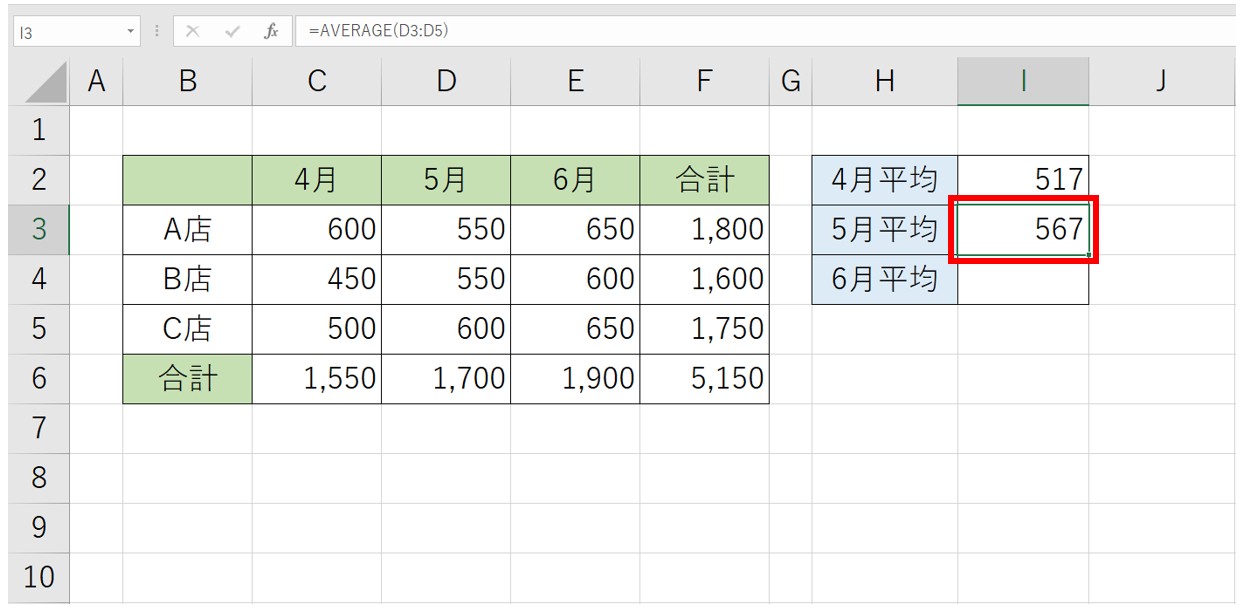 エクセル 平均を計算する方