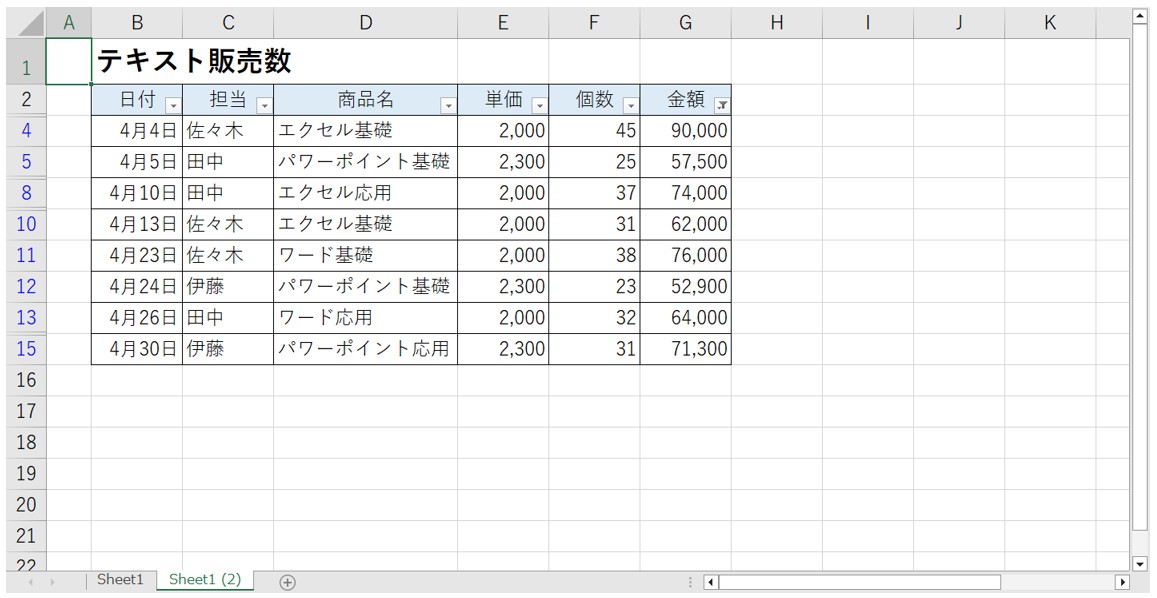 Excel(エクセル)のフィルターでデータを抽出する方法