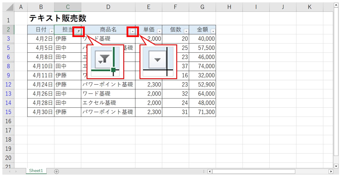 Excel(エクセル)のフィルターでデータを抽出する方法