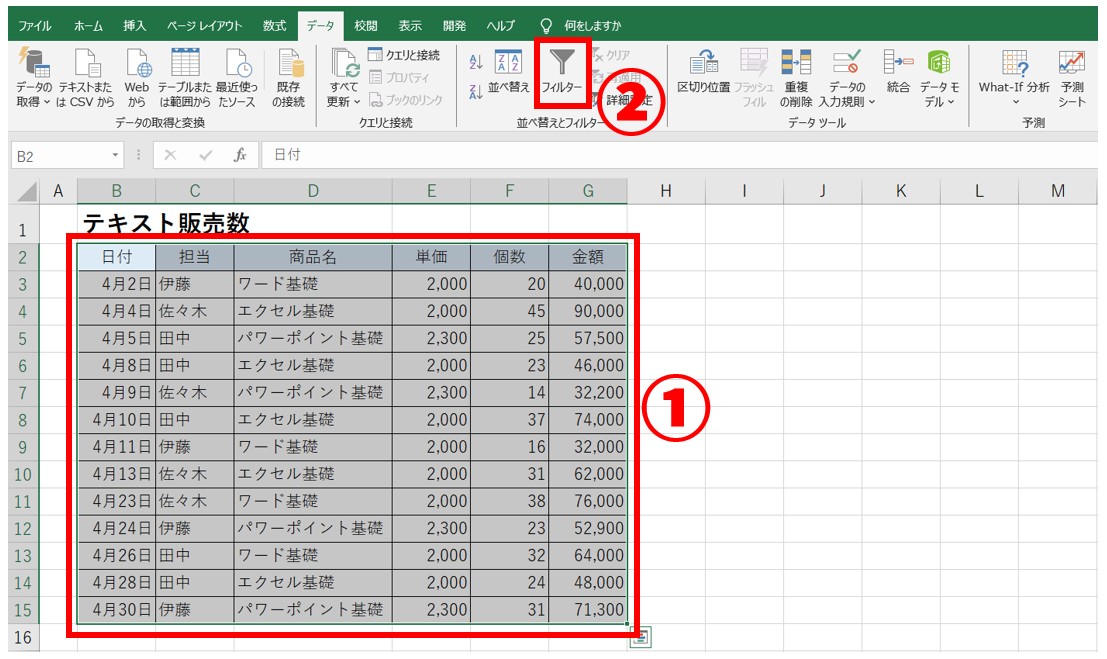 Excel(エクセル)でフィルターボタンが見出しにつかない場合の解決方法