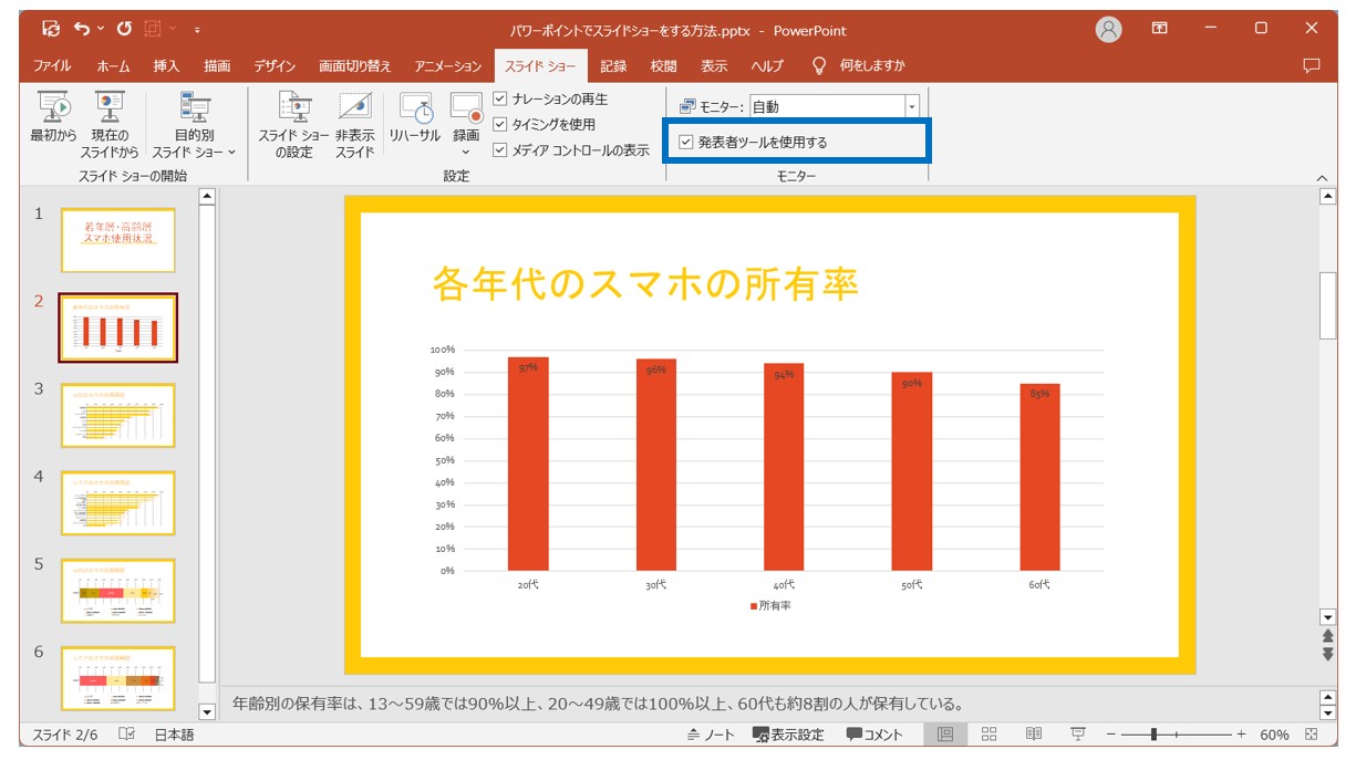 パワーポイントでスライドショーをする方法