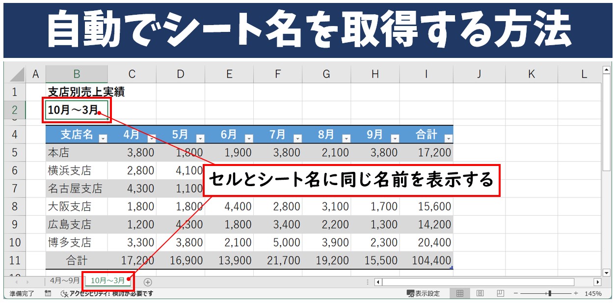 エクセルで自動でシート名を取得する方法