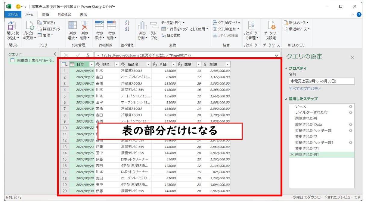 PDFをエクセルにインポートして変換して開く方法