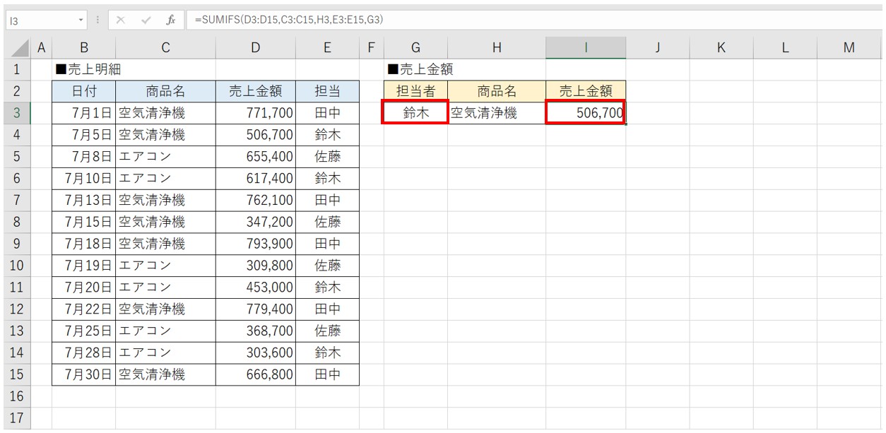 SUMIFS関数の使い方