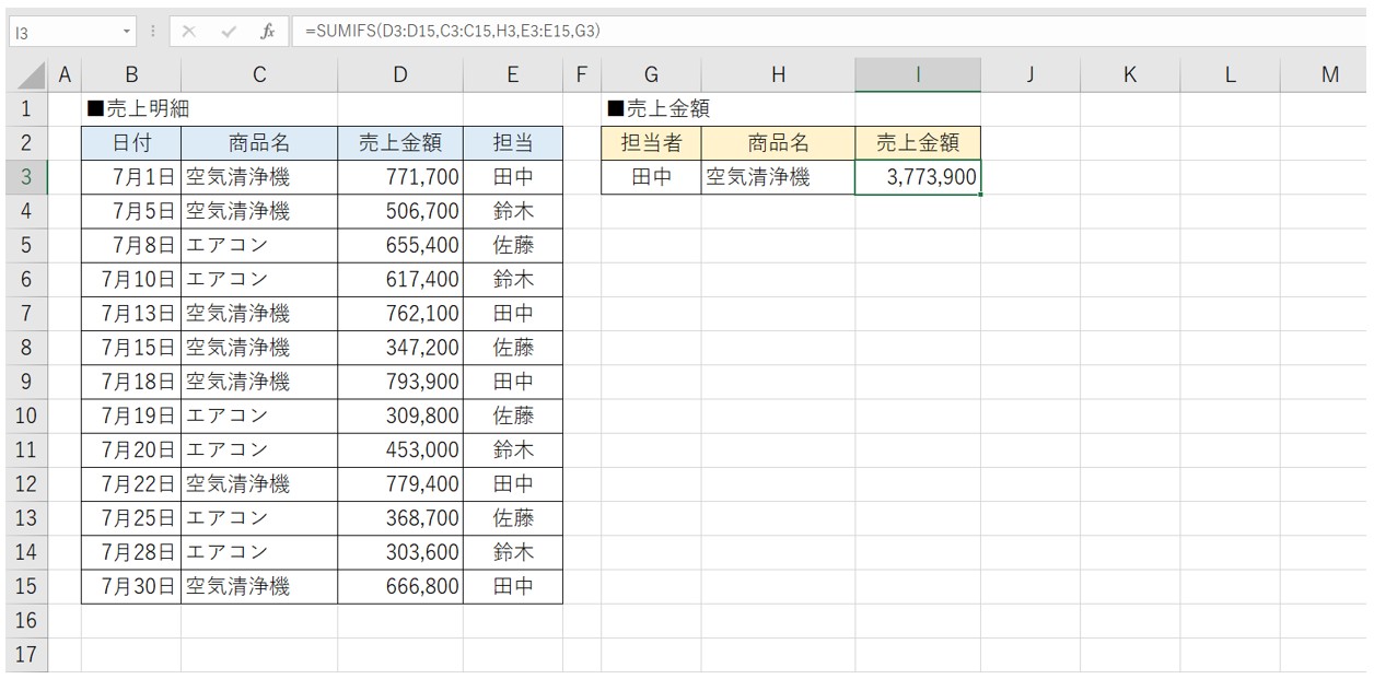 SUMIFS関数の使い方