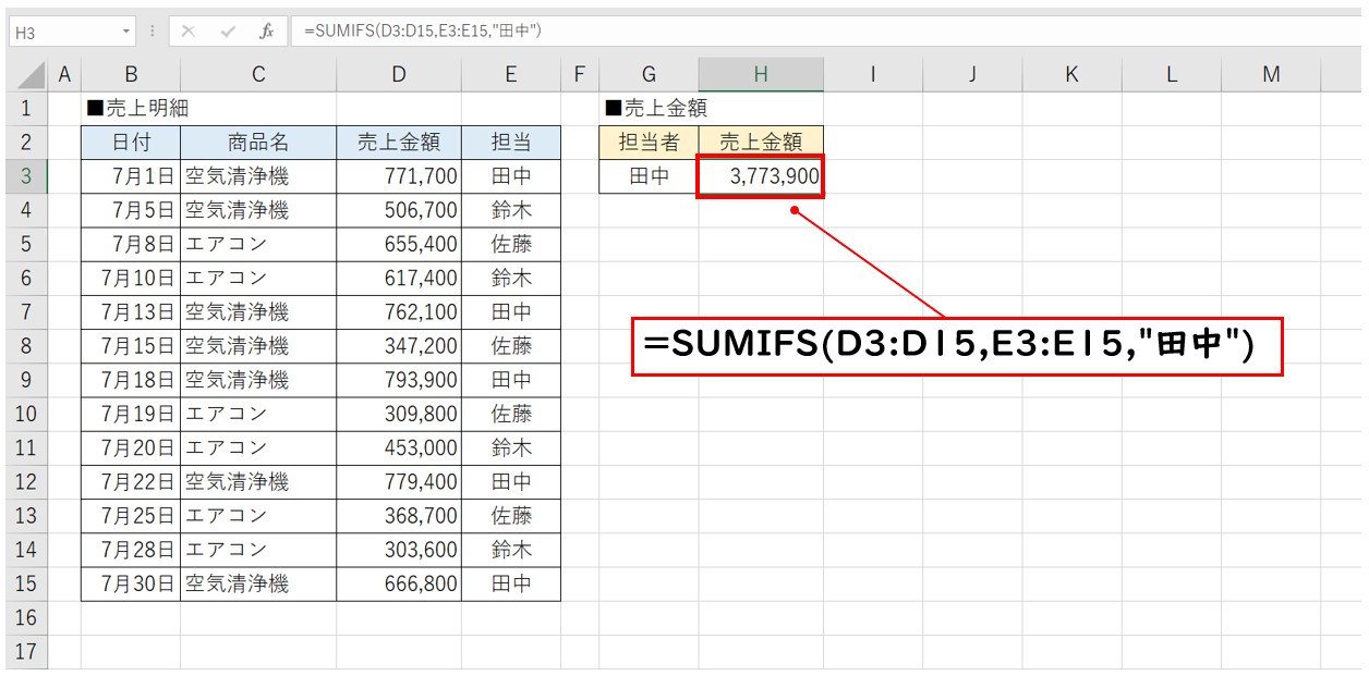 SUMIFS関数の使い方