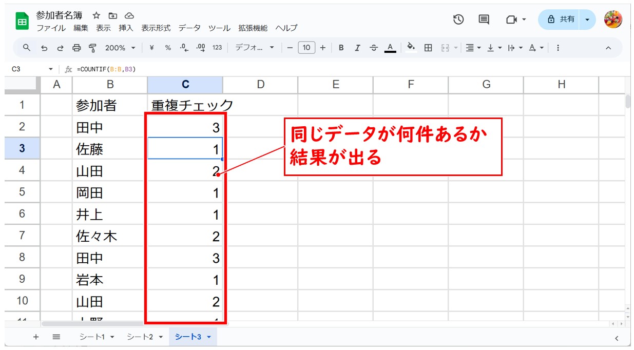 スプレッドシート 重複 色付け