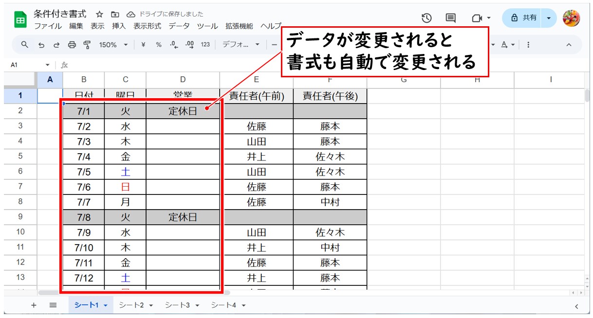 Googleスプレッドシートの条件付き書式