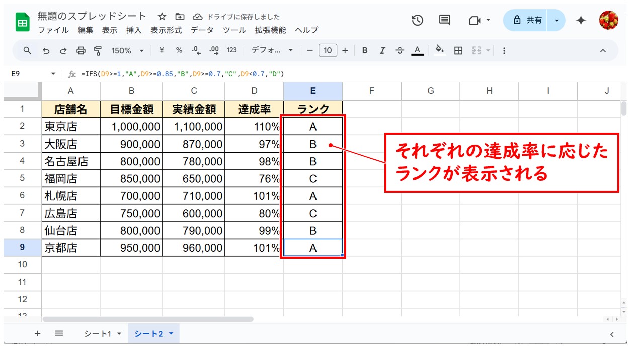 スプレッドシートでIFS関数を使う方法