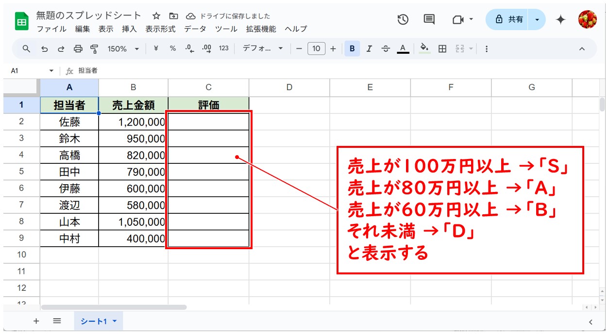 スプレッドシートでIFS関数を使う方法
