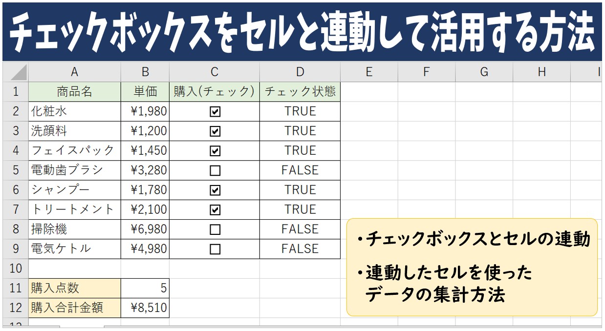 エクセル チェックボックスをセルと連動して活用する方法