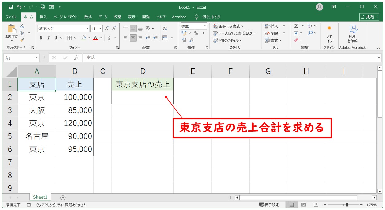 エクセル足し算 条件付き SUMIF関数の例