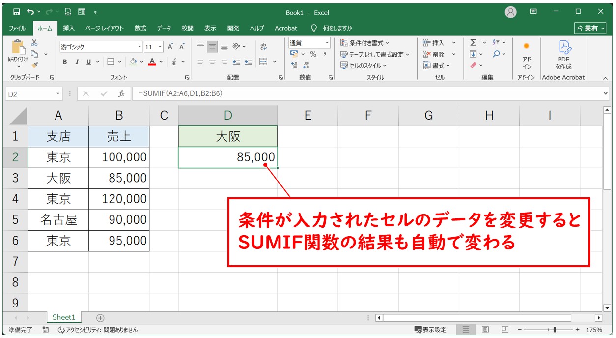 エクセル足し算条件付きSUMIF関数補足