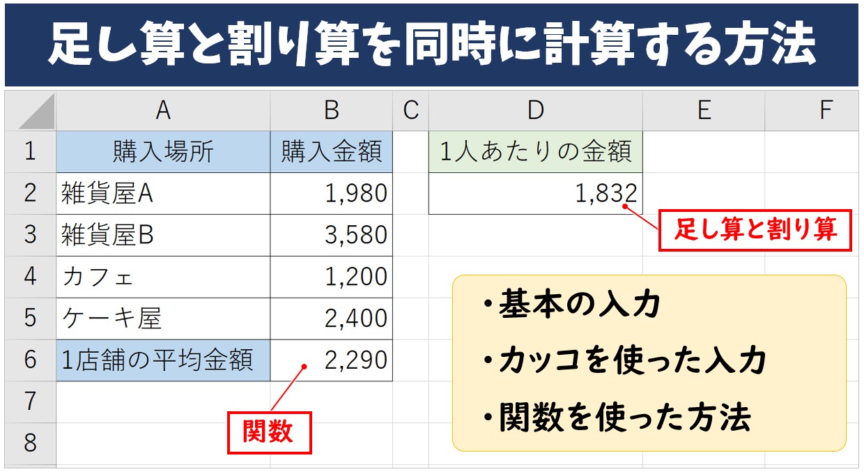エクセル 足し算と割り算を同時に計算する方法