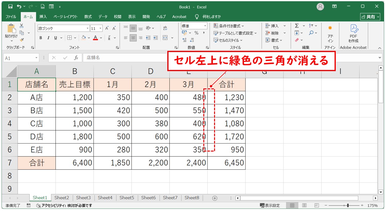 SUMを押すとセル範囲が自動で選択される