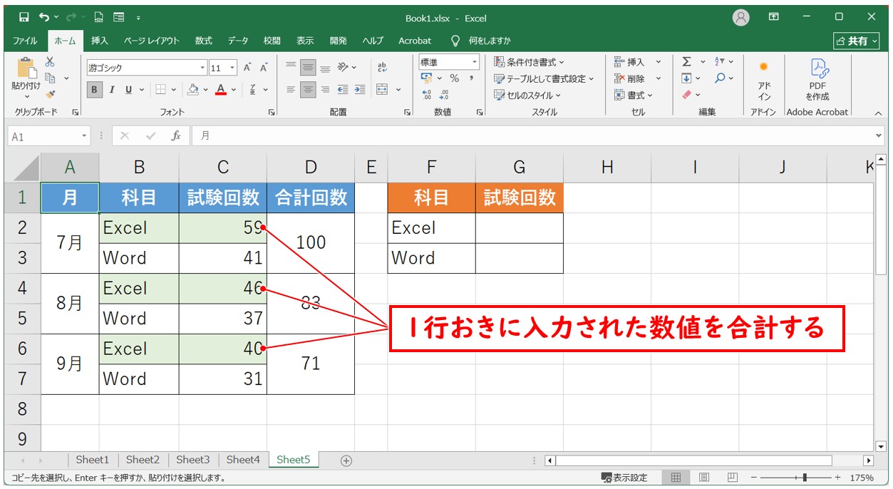 条件付きで飛び飛びのセルを合計する方法