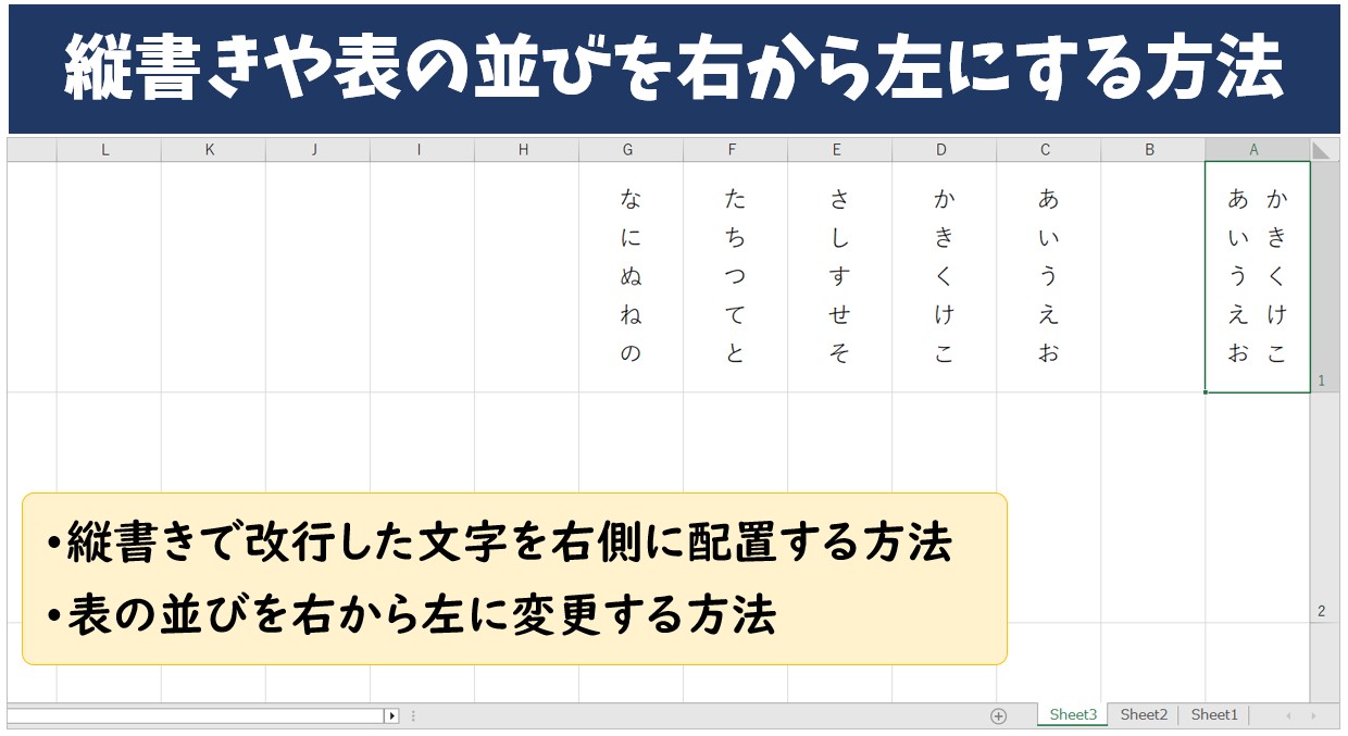 Excel(エクセル)で文字の縦書きや表の並び順を「右から左」にする方法を解説