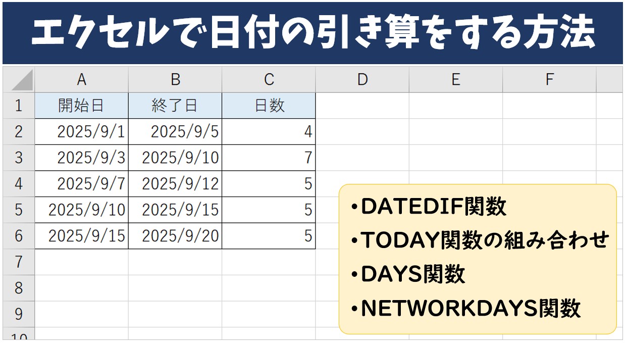 エクセルで日付の引き算をする方法