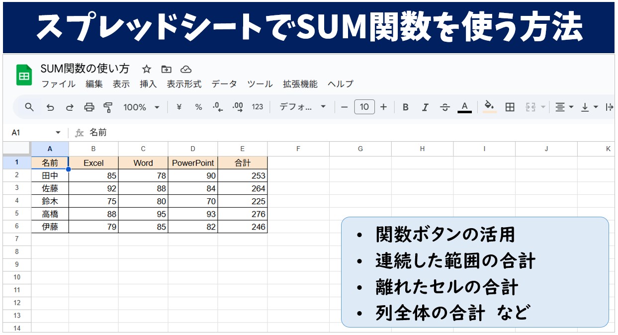 スプレッドシートでSUM関数を使う方法 