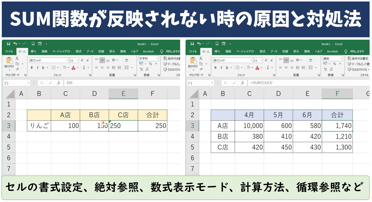 SUM関数が反映されない時の原因と対処法 