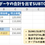 Excel(エクセル)｜フィルターで抽出したデータの合計を求めるSUBTOTAL関数｜テーブルの活用