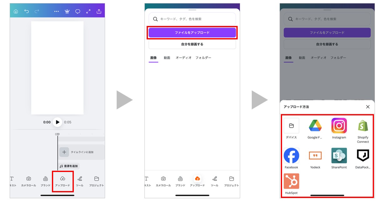 Canva スマホからアップロードする方法