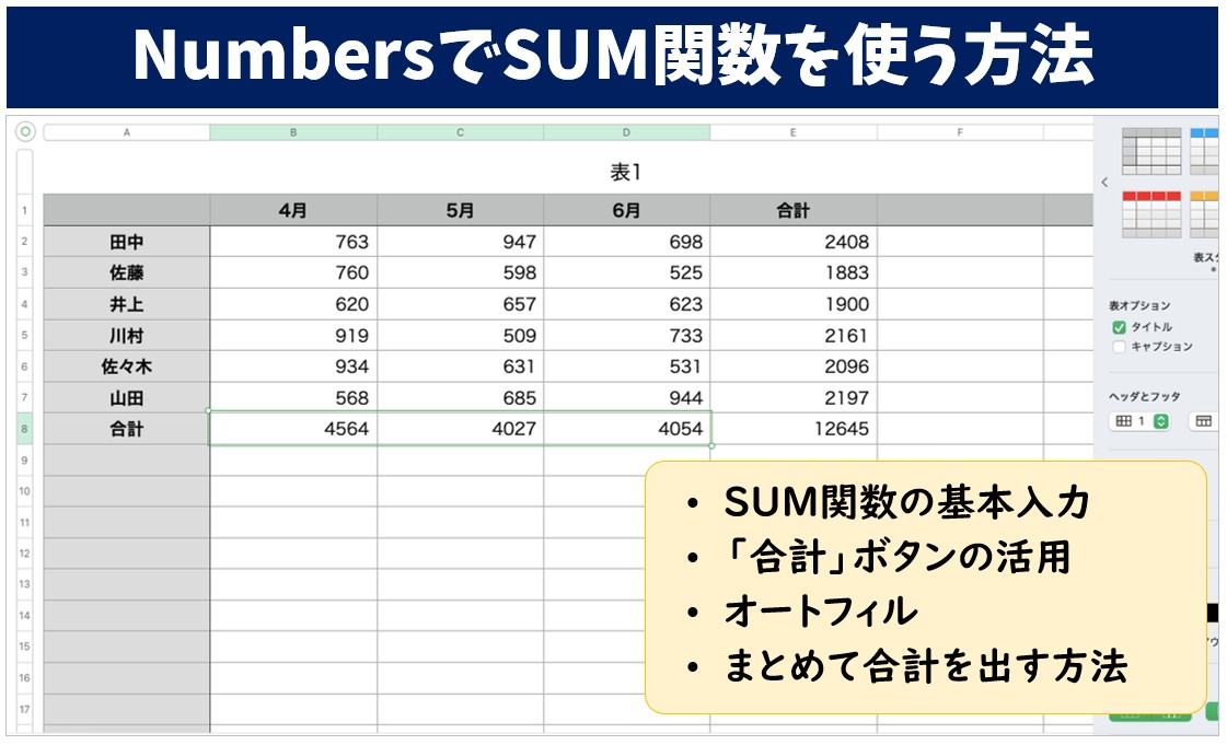 NumbersでSUM関数を使う方法