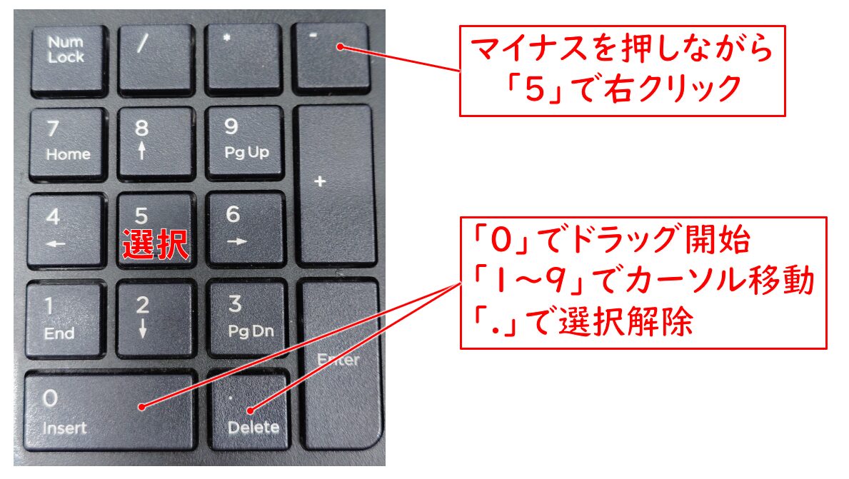 テンキーでクリックや決定を行う