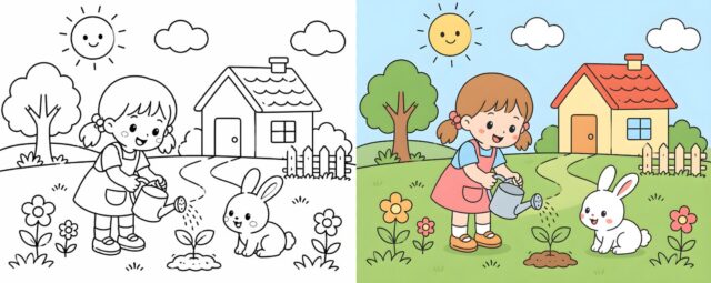 色が無いイラストをカラー化したもの