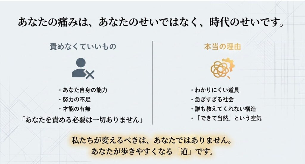 あなたの痛みは、あなたのせいではなく、時代のせいです