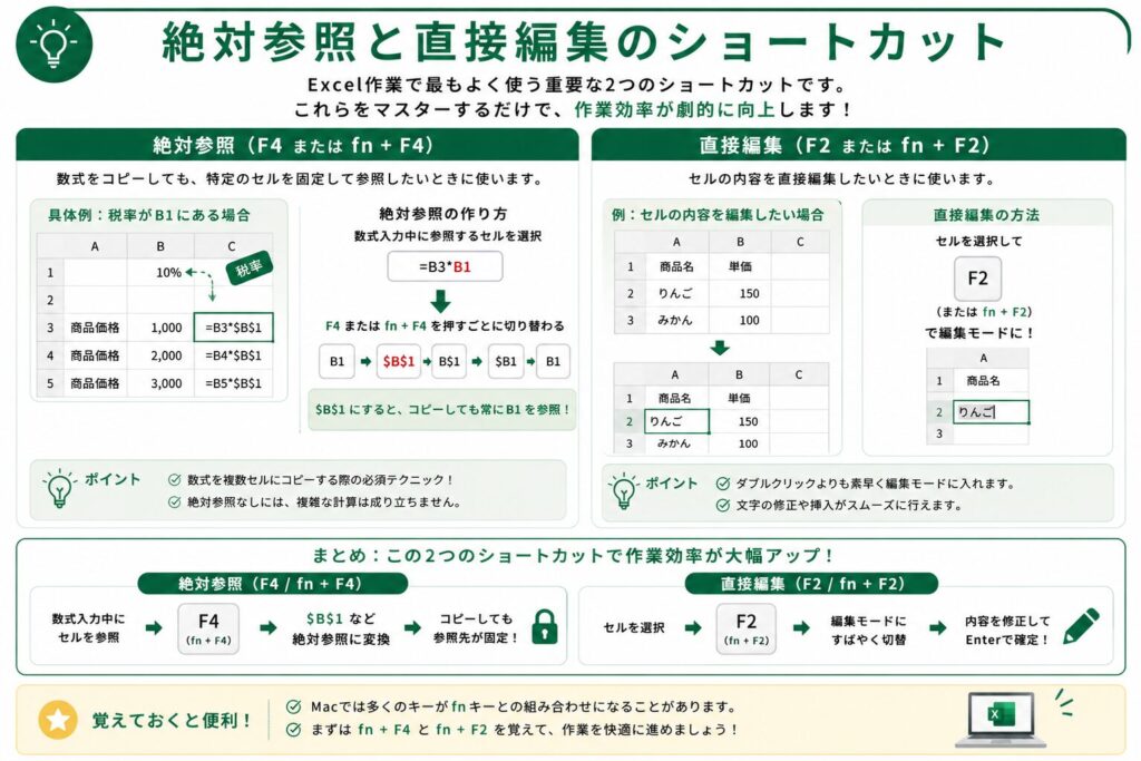 絶対参照と直接編集のショートカット