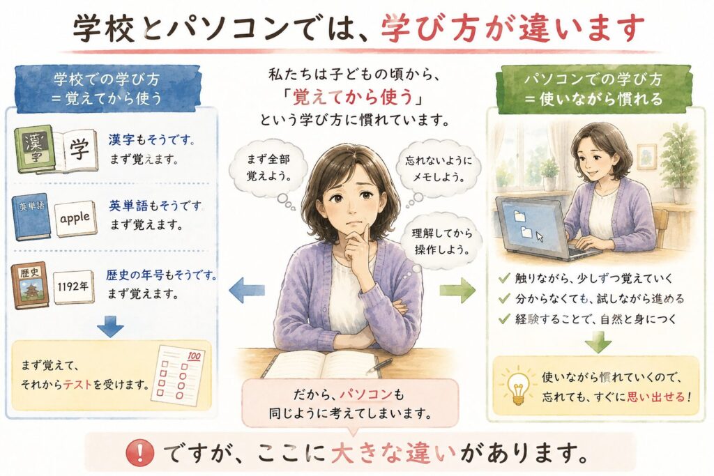 学校とパソコンでは、学び方が違います