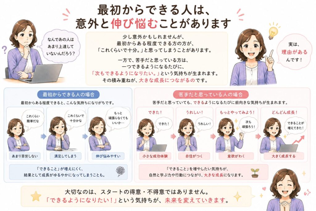 最初からできる人は、意外と伸び悩むことがあります