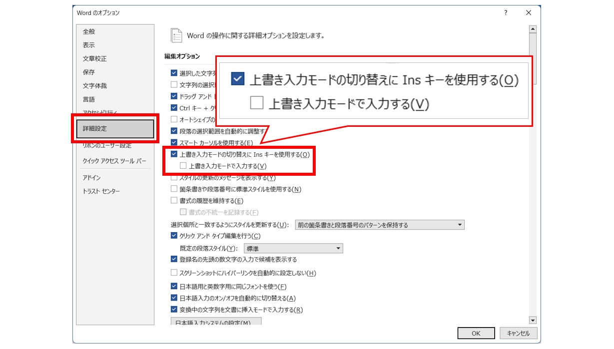 ワードのオプション設定を利用した解除