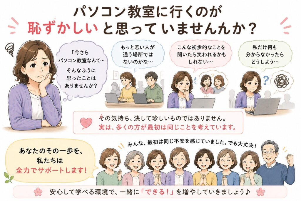 パソコン教室に行くのが恥ずかしいと思っていませんか？